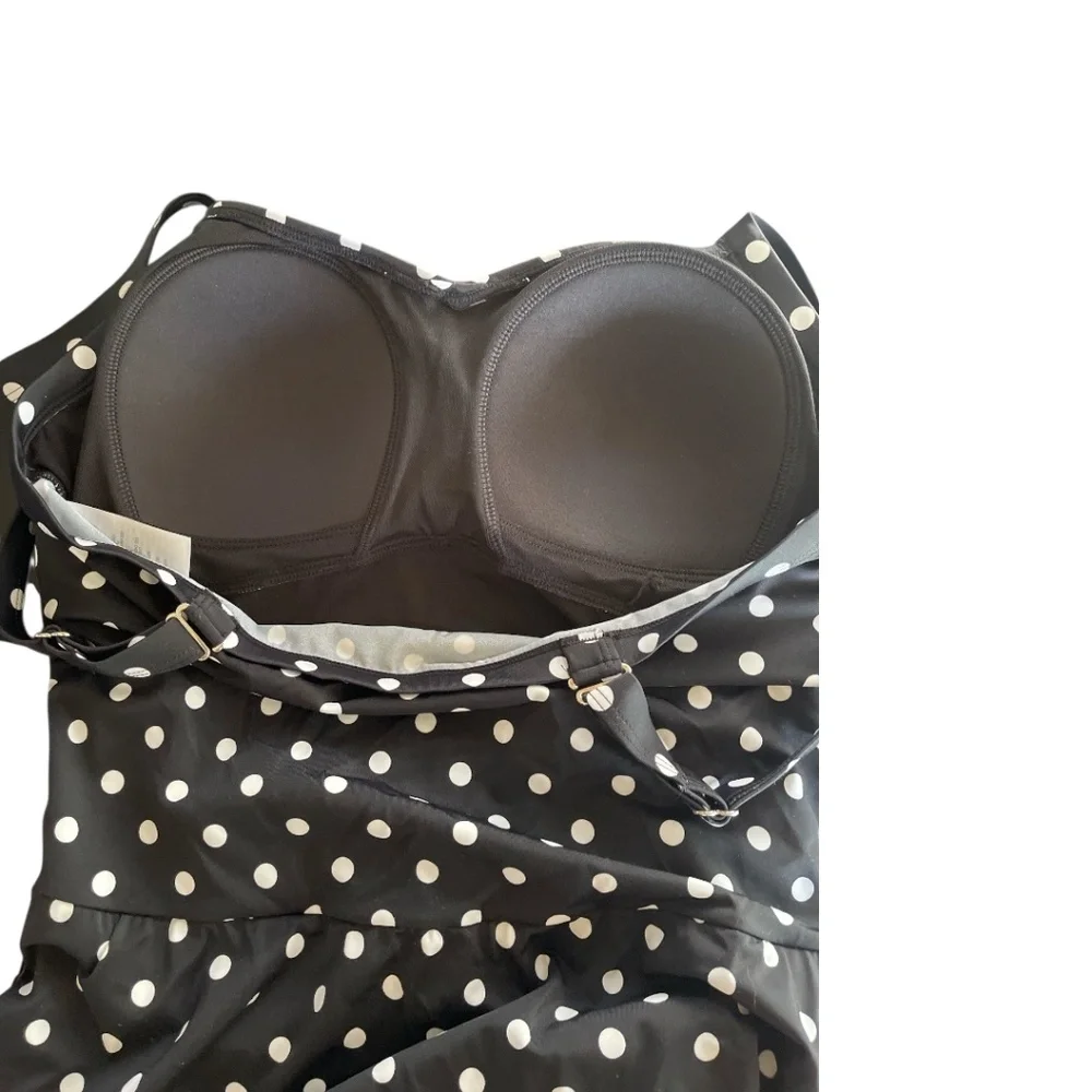 NWOT Denim&Co Beach  Black with White Polka Dots Swim Dress Size 10 - Picture 5 of 10